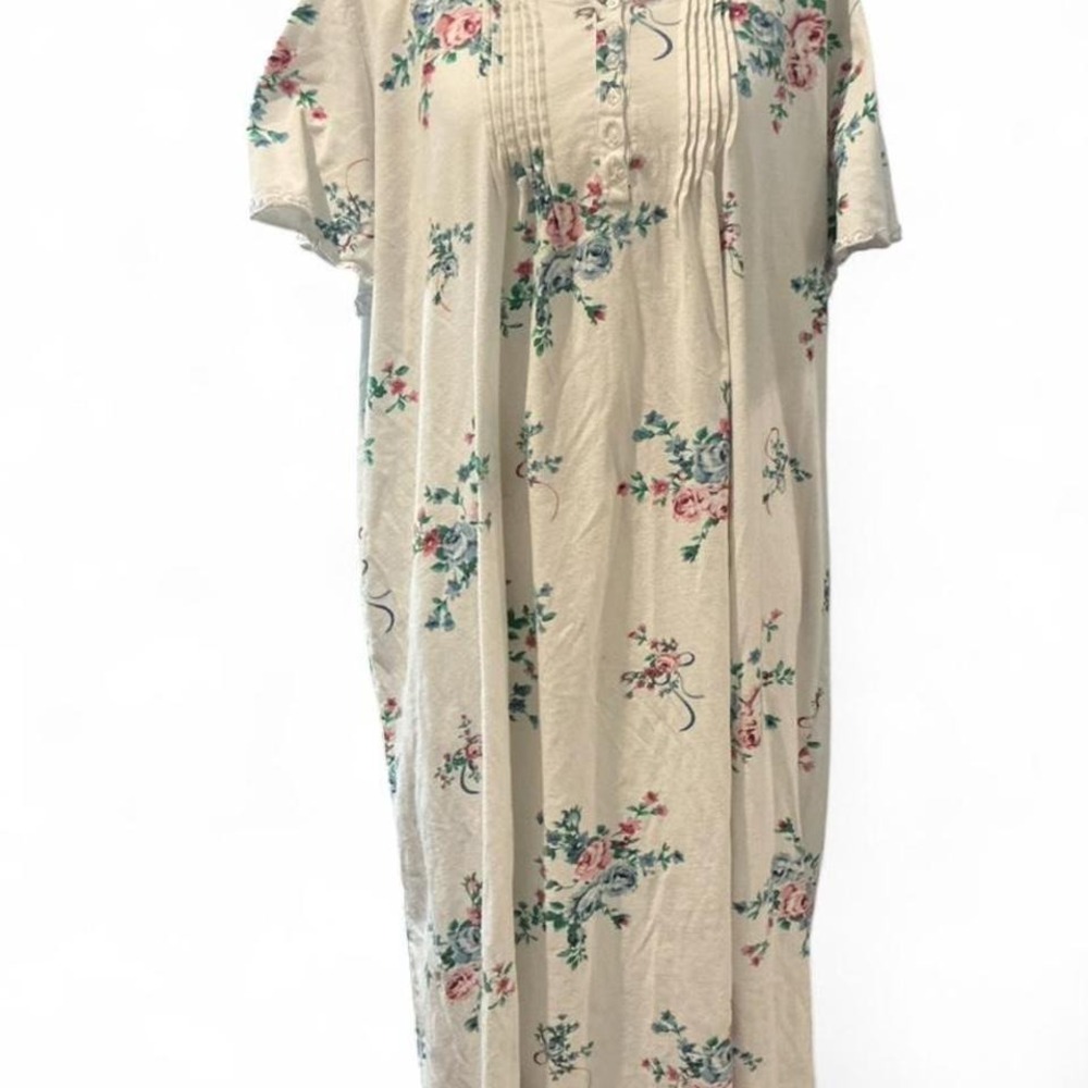 Only Necessities Nightgown Womens 2X White Floral Cotton Lace Pintuck
